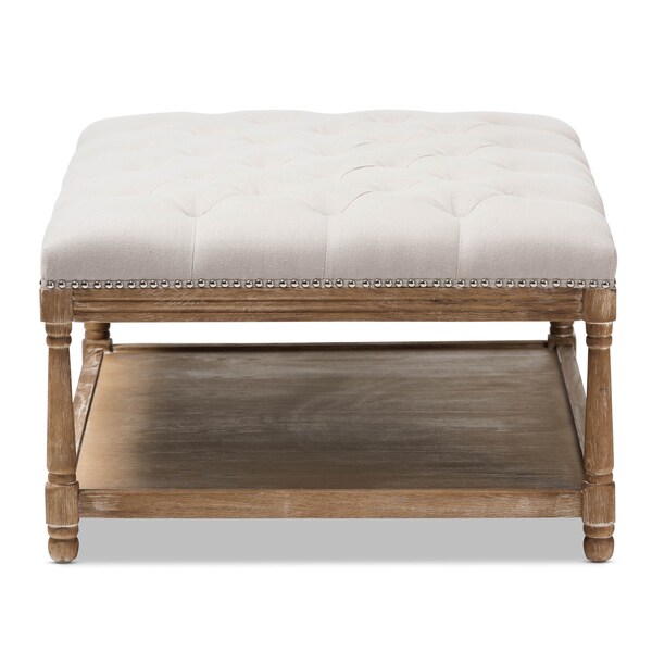 Baxton Studio Carlotta Oak Beige Linen Rectangular Coffee Table Ottoman - 139-7608