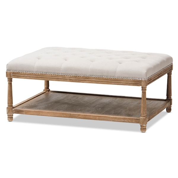 Baxton Studio Carlotta Oak Beige Linen Rectangular Coffee Table Ottoman - 139-7608
