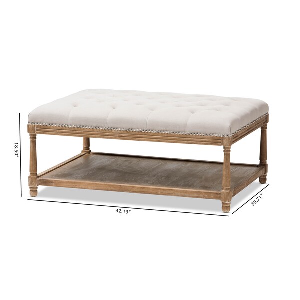 Baxton Studio Carlotta Oak Beige Linen Rectangular Coffee Table Ottoman - 139-7608