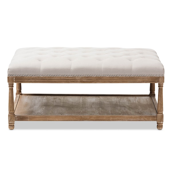 Baxton Studio Carlotta Oak Beige Linen Rectangular Coffee Table Ottoman - 139-7608