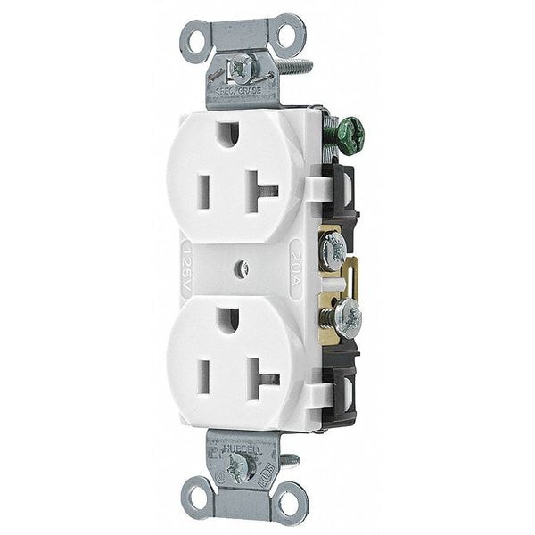 Receptáculo recto de cuchilla recta Hubbell, Duplex, 5-20R, 20 A, 125V AC, 2 polos, terminales de tornillo, blanco - CR20WHI