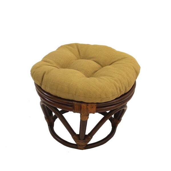 Fixturesfirst Rattan Ottoman with Outdoor Fabric Cushion, Wheat - FI2592314
