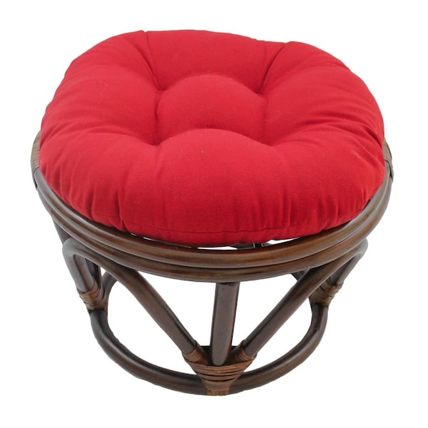 International Caravan Rattan Footstool with Twill Cushion, Red - 3301-TW-RD