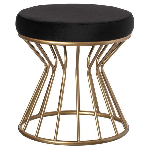 Fabulaxe Modern Round Velvet Stool with Bent Gold Metal Base Standard Ottoman, Black - QI004322.BK