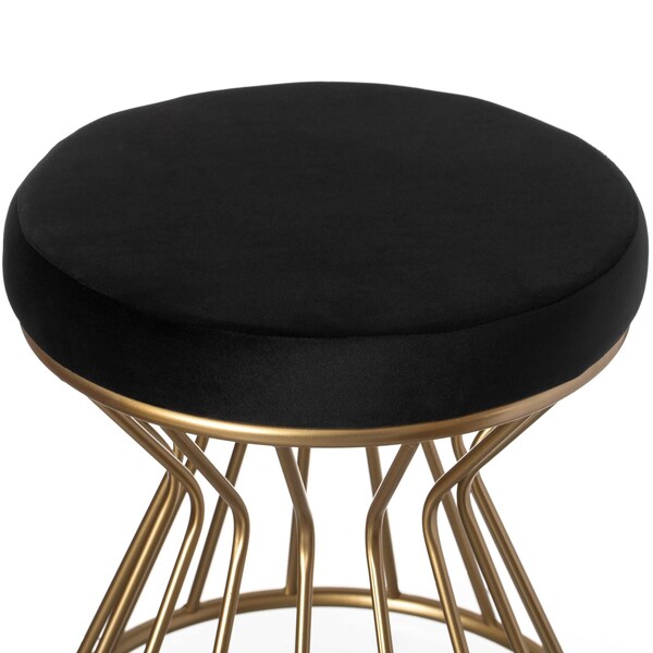 Fabulaxe Modern Round Velvet Stool with Bent Gold Metal Base Standard Ottoman, Black - QI004322.BK