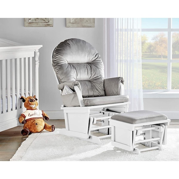 Kd Aparador Madison Glider & Ottoman White Wood & Gray Fabric - KD3532925