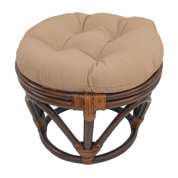 International Caravan Rattan Footstool with Twill Cushion, Toffee - 3301-TW-TF