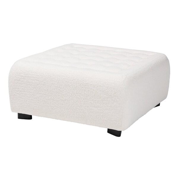 Baxton Studio Athena Modern and Contemporary Ivory Boucle Upholstered and Black Finished Wood Square Ottoman - 220-12867-ZORO
