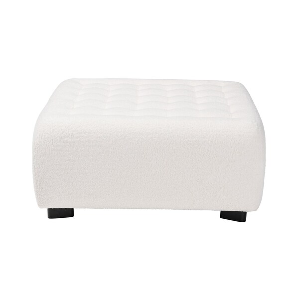 Baxton Studio Athena Modern and Contemporary Ivory Boucle Upholstered and Black Finished Wood Square Ottoman - 220-12867-ZORO