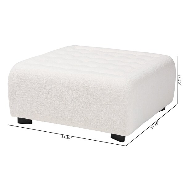 Baxton Studio Athena Modern and Contemporary Ivory Boucle Upholstered and Black Finished Wood Square Ottoman - 220-12867-ZORO