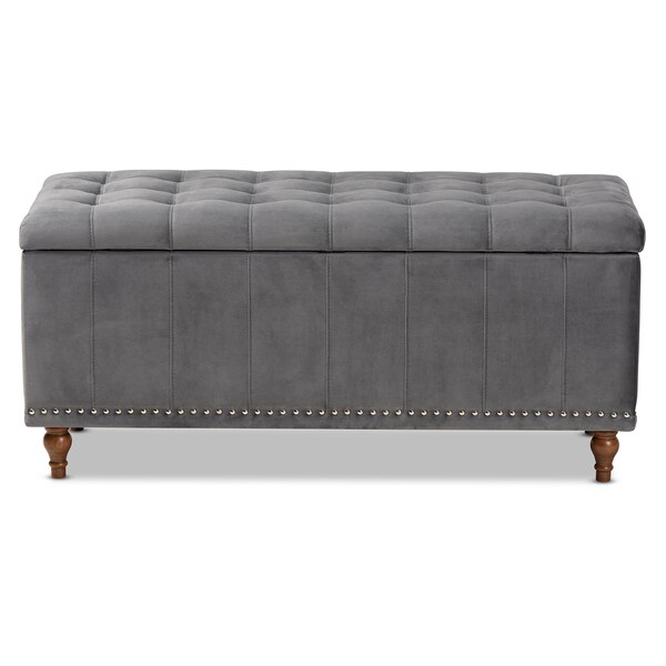 Baxton Studio Kaylee Grey Velvet Upholstered Tufted Storage Ottoman Bench - 160-9934