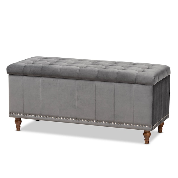 Baxton Studio Kaylee Grey Velvet Upholstered Tufted Storage Ottoman Bench - 160-9934