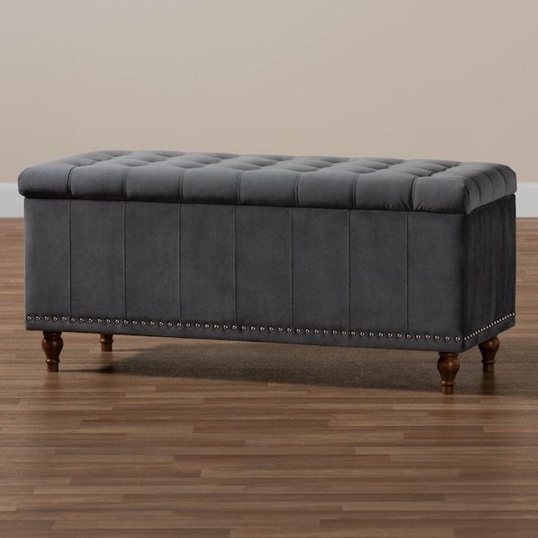 Baxton Studio Kaylee Grey Velvet Upholstered Tufted Storage Ottoman Bench - 160-9934