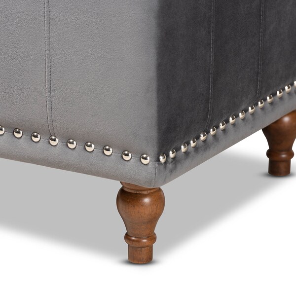 Baxton Studio Kaylee Grey Velvet Upholstered Tufted Storage Ottoman Bench - 160-9934