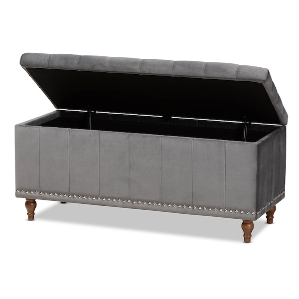 Baxton Studio Kaylee Grey Velvet Upholstered Tufted Storage Ottoman Bench - 160-9934