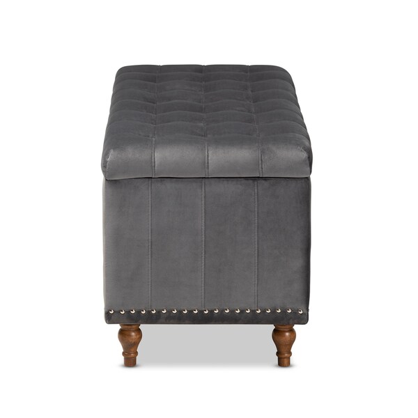 Baxton Studio Kaylee Grey Velvet Upholstered Tufted Storage Ottoman Bench - 160-9934