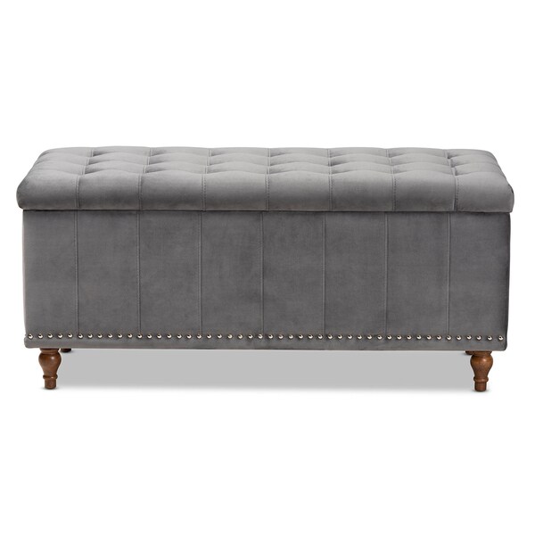 Baxton Studio Kaylee Grey Velvet Upholstered Tufted Storage Ottoman Bench - 160-9934