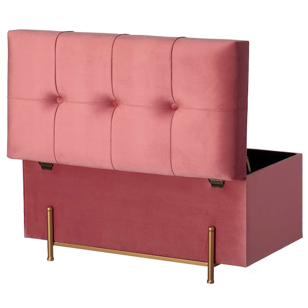 Fabulaxe Large Rectangle Velvet Storage Ottoman Stool Box with Golden Legs, Decorative Sitting Bench, Pink - QI003938.PK