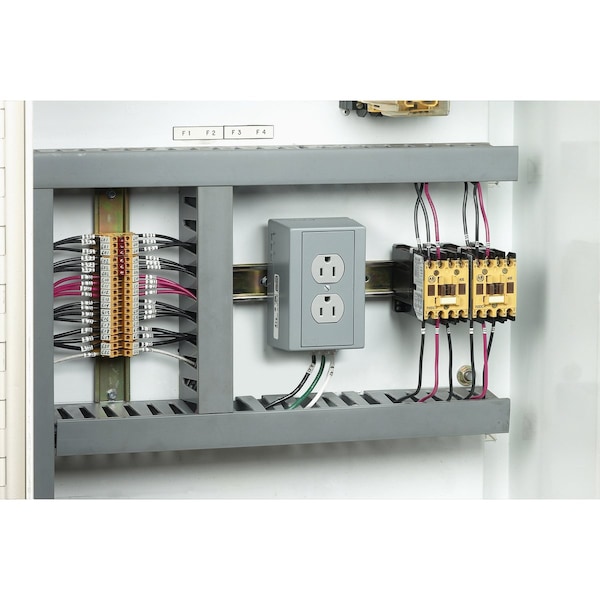 Hubbell 15A Doble toma en riel DIN 125 VCA 5-15R GY - DRUB15