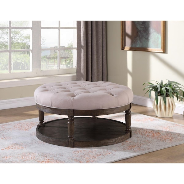 Best Master Furniture Round Otter Suede Tufted Upholstered Ottoman - DX1500 OTTER SUEDE