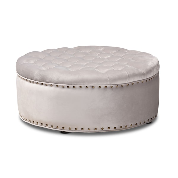 Baxton Studio Iglehart Light Gray Velvet Upholstered Tufted Cocktail Ottoman - 154-9362