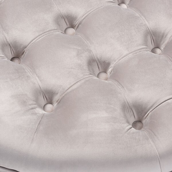 Baxton Studio Iglehart Light Gray Velvet Upholstered Tufted Cocktail Ottoman - 154-9362