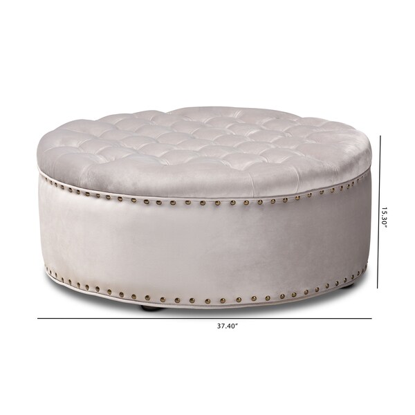 Baxton Studio Iglehart Light Gray Velvet Upholstered Tufted Cocktail Ottoman - 154-9362