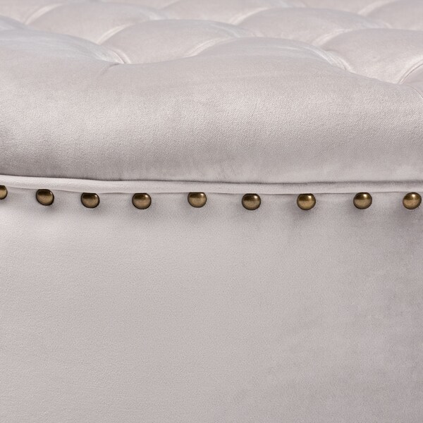 Baxton Studio Iglehart Light Gray Velvet Upholstered Tufted Cocktail Ottoman - 154-9362