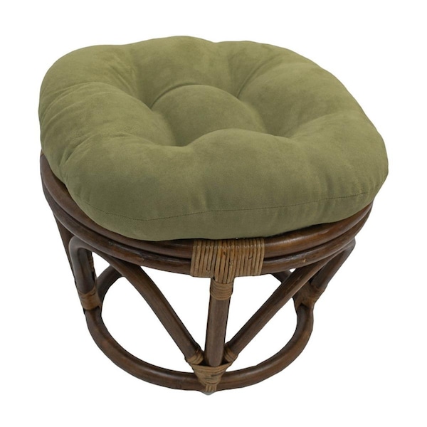 International Caravan Rattan Ottoman with Micro Suede Cushion, Sage - 3301-MS-SG