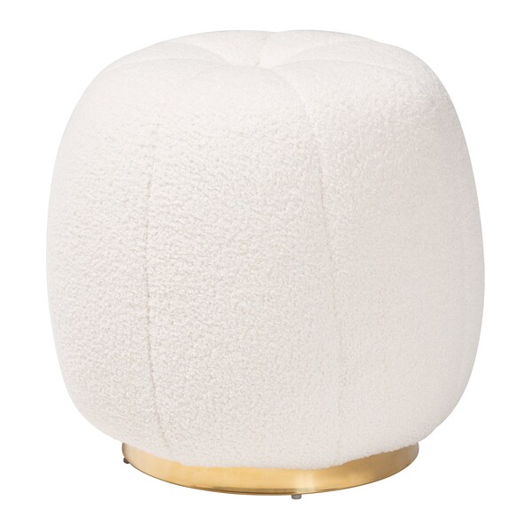 Baxton Studio Raelynn Modern and Contemporary Ivory Boucle Upholstered and Gold Metal Ottoman - 220-12869-ZORO
