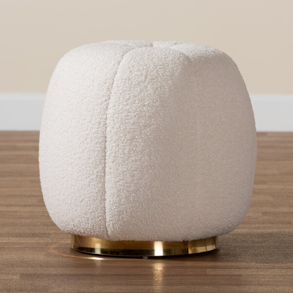 Baxton Studio Raelynn Modern and Contemporary Ivory Boucle Upholstered and Gold Metal Ottoman - 220-12869-ZORO