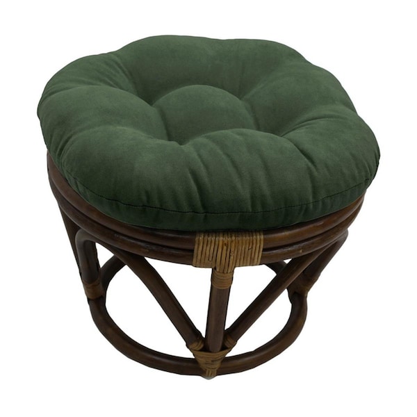 International Caravan Rattan Ottoman with Micro Suede Cushion, Hunter Green - 3301-MS-HG