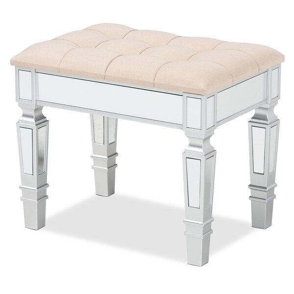 Baxton Studio Hedia Contemporary Glam and Luxe Beige Fabric Upholstered and Silver Finished Wood Ottoman - 213-12264-ZORO