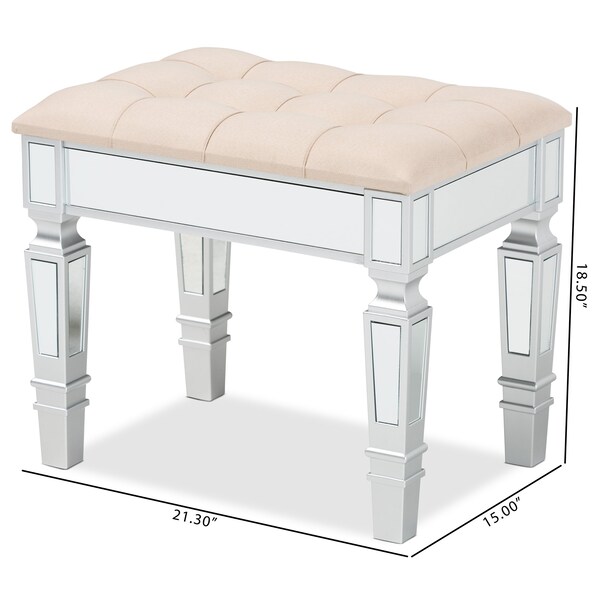 Baxton Studio Hedia Contemporary Glam and Luxe Beige Fabric Upholstered and Silver Finished Wood Ottoman - 213-12264-ZORO