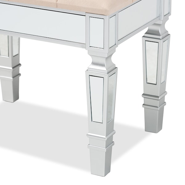 Baxton Studio Hedia Contemporary Glam and Luxe Beige Fabric Upholstered and Silver Finished Wood Ottoman - 213-12264-ZORO