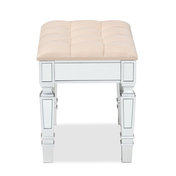 Baxton Studio Hedia Contemporary Glam and Luxe Beige Fabric Upholstered and Silver Finished Wood Ottoman - 213-12264-ZORO