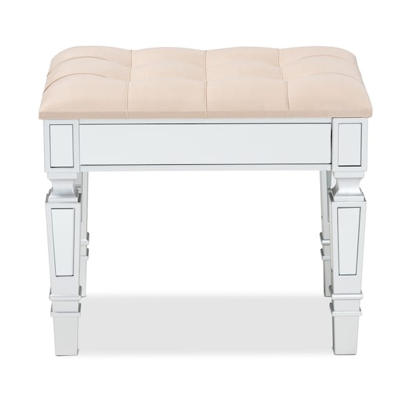 Baxton Studio Hedia Contemporary Glam and Luxe Beige Fabric Upholstered and Silver Finished Wood Ottoman - 213-12264-ZORO