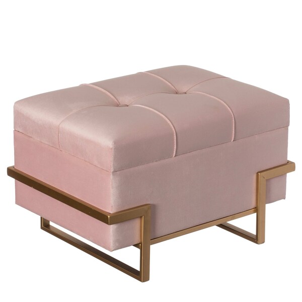 Fabulaxe Large Tufted Minimalist Rectangular Velvet Storage Ottoman with Gold Metal Legs, Pink - QI003939.PK