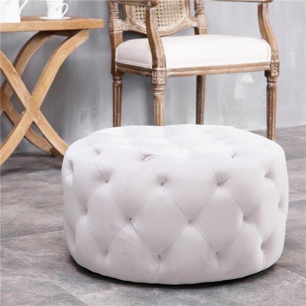 Warehouse Of Tiffany Warehouse of Tiffany XY6002 24 in. Meerna Round Tufted Padded Ottoman - White or Slate Grey - XY6002
