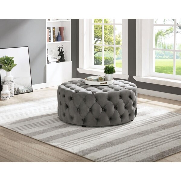 Best Master Furniture Anderson Modern Grey Velvet Square Ottoman - SH002 GREY VELVET ROUND OTTOMAN