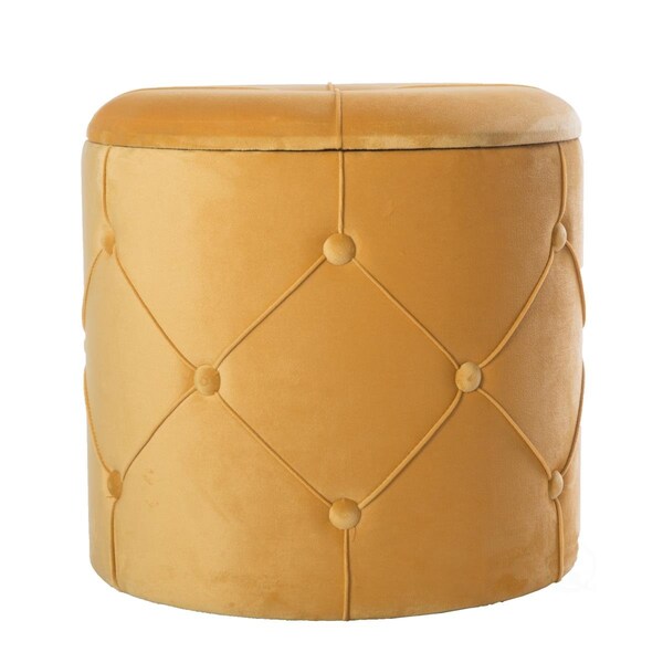 Kd Americana 15.75 x 15.5 in. Round Wooden Velvet Ottoman Stool with Lid Yellow - KD3164209