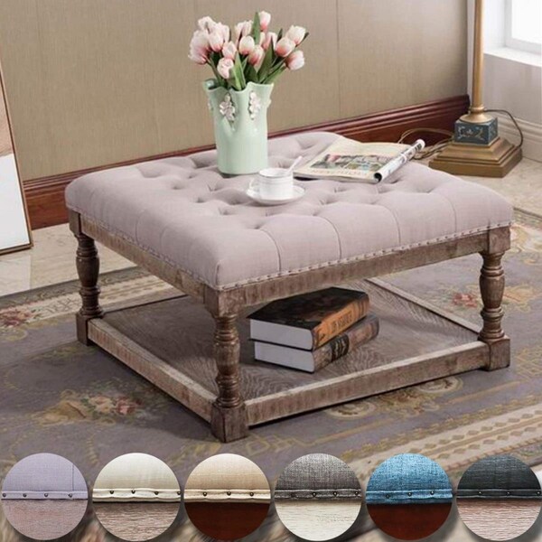 Warehouse Of Tiffany 30 in. Cairona Fabric Tufted Shelved Ottoman, Grey - EL1669