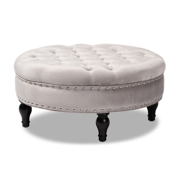 Baxton Studio Palfrey Gray Velvet Upholstered Button Tufted Cocktail Ottoman - 151-9360
