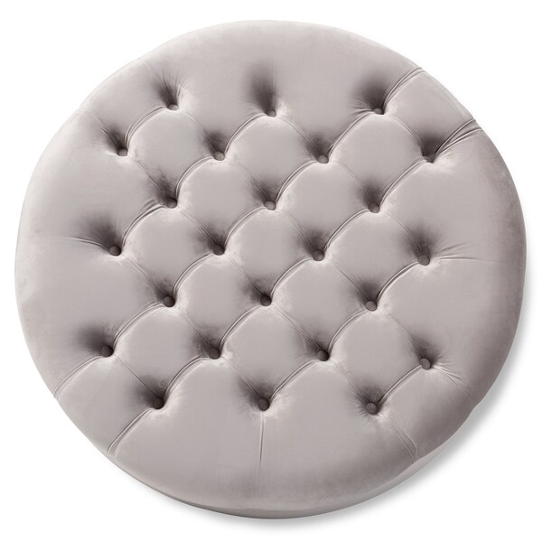 Baxton Studio Palfrey Gray Velvet Upholstered Button Tufted Cocktail Ottoman - 151-9360