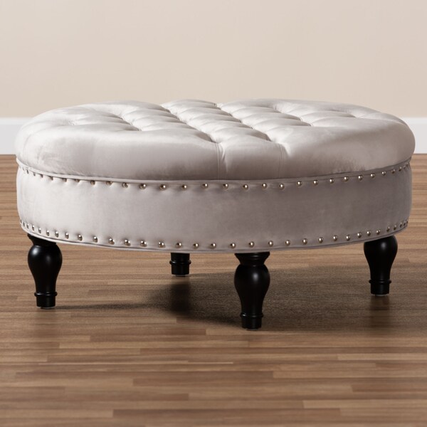 Baxton Studio Palfrey Gray Velvet Upholstered Button Tufted Cocktail Ottoman - 151-9360