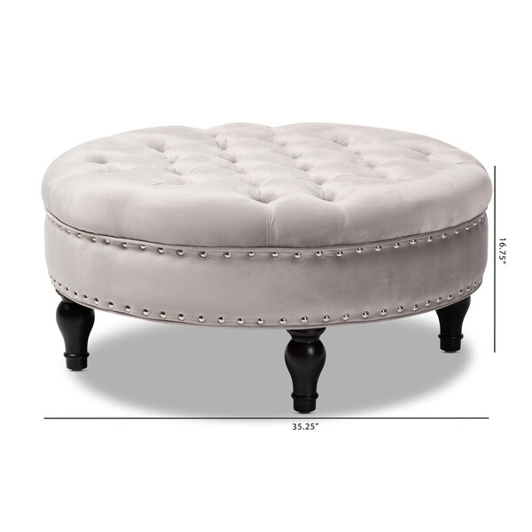 Baxton Studio Palfrey Gray Velvet Upholstered Button Tufted Cocktail Ottoman - 151-9360