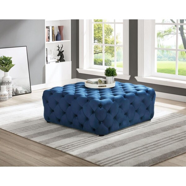 Best Master Furniture Kelly Modern Navy Blue Velvet Square Ottoman - SH001 NAVY VELVET SQUARE OTTOMAN