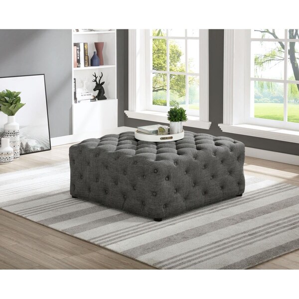 Best Master Furniture Kelly Modern Grey Linen Square Ottoman - SH001 GREY LINEN SQUARE OTTOMAN
