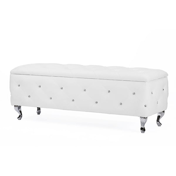 Baxton Studio Seine White Leather Contemporary Storage Ottoman - 112-6001