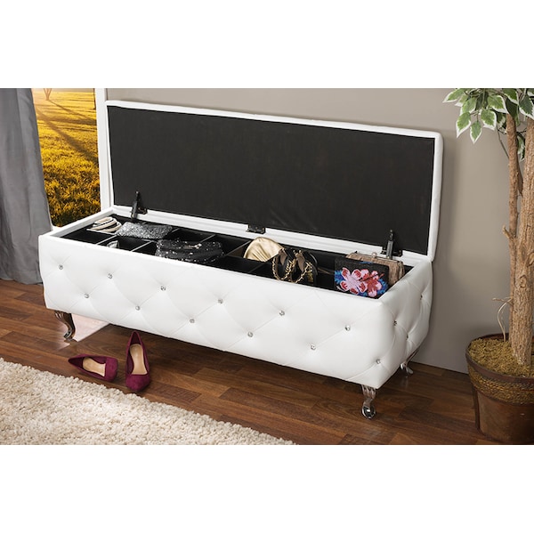Baxton Studio Seine White Leather Contemporary Storage Ottoman - 112-6001
